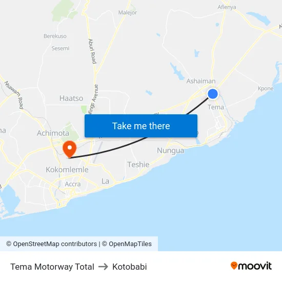Tema Motorway Total to Kotobabi map