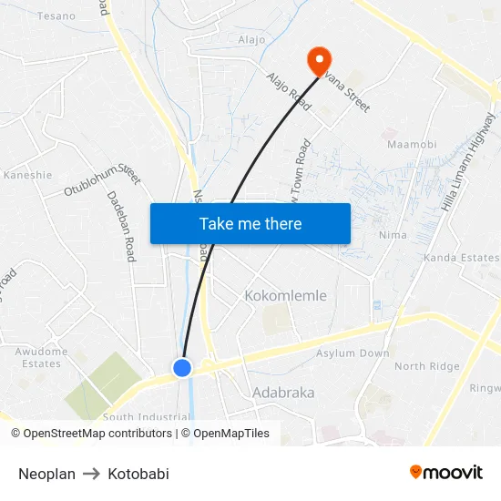 Neoplan to Kotobabi map