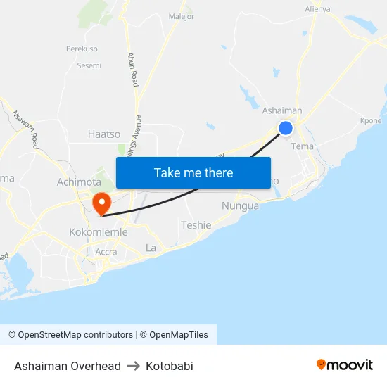 Ashaiman Overhead to Kotobabi map