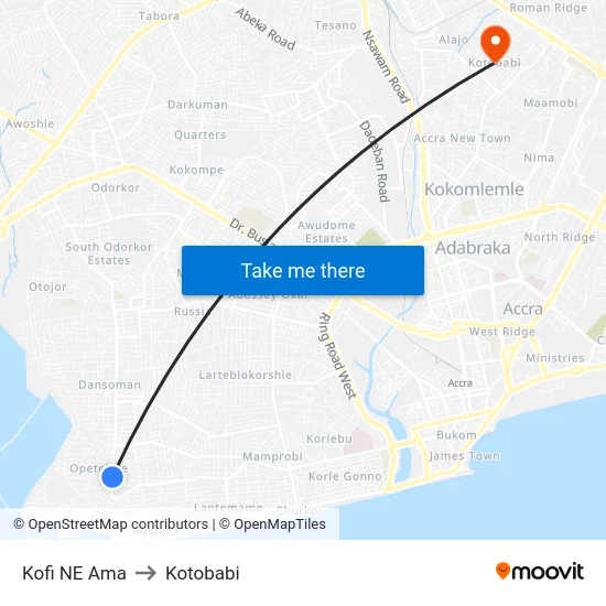 Kofi NE Ama to Kotobabi map