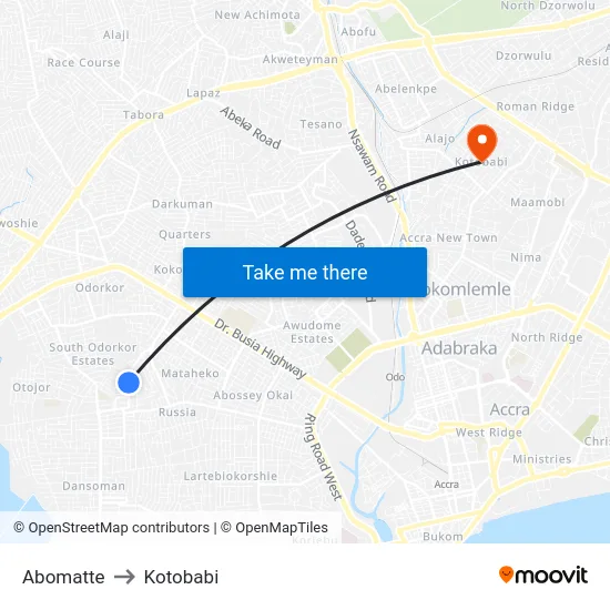 Abomatte to Kotobabi map