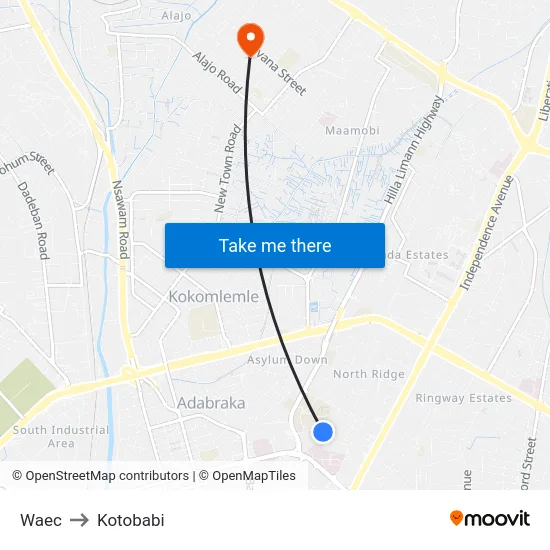 Waec to Kotobabi map