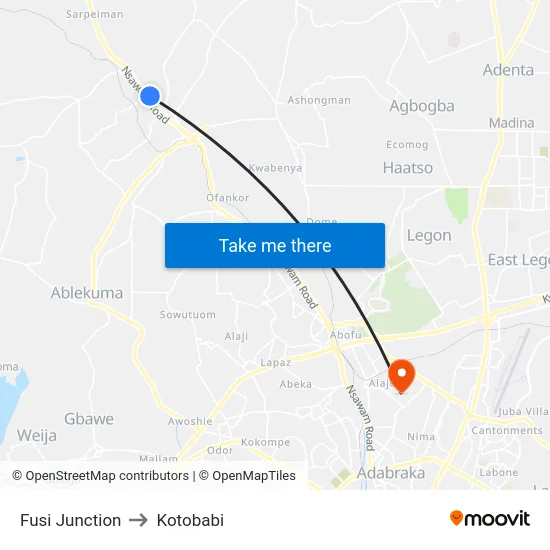 Fusi Junction to Kotobabi map