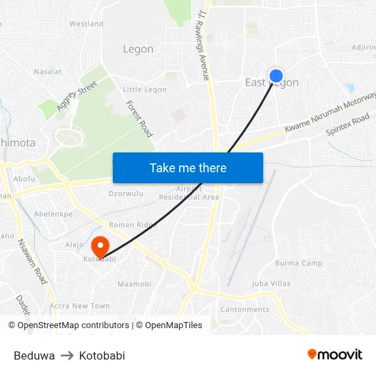 Beduwa to Kotobabi map