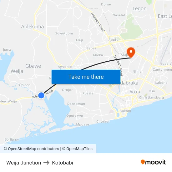 Weija Junction to Kotobabi map