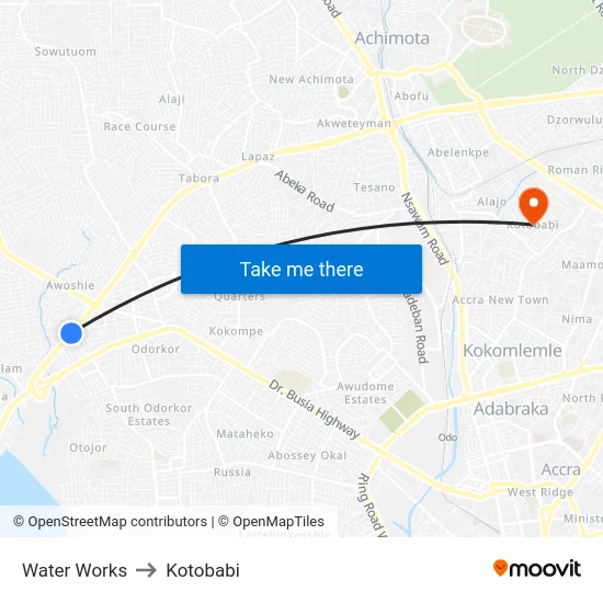 Water Works to Kotobabi map