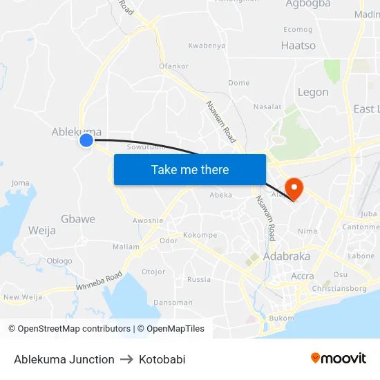 Ablekuma Junction to Kotobabi map