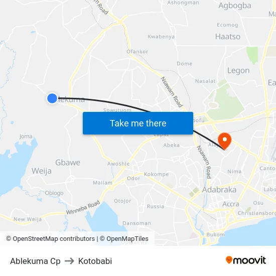 Ablekuma Cp to Kotobabi map