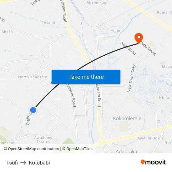 Tsofi to Kotobabi map