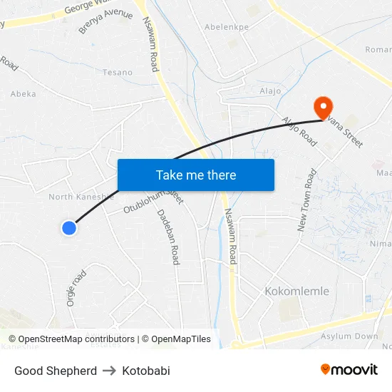 Good Shepherd to Kotobabi map