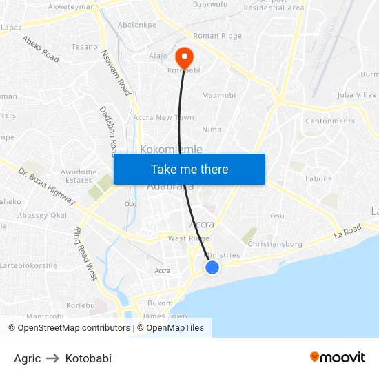 Agric to Kotobabi map