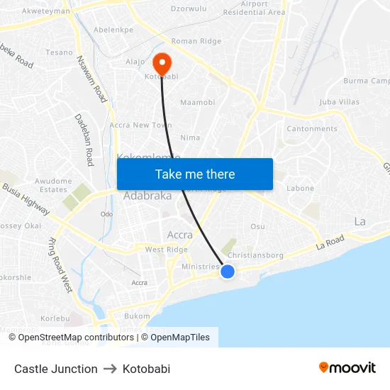 Castle Junction to Kotobabi map