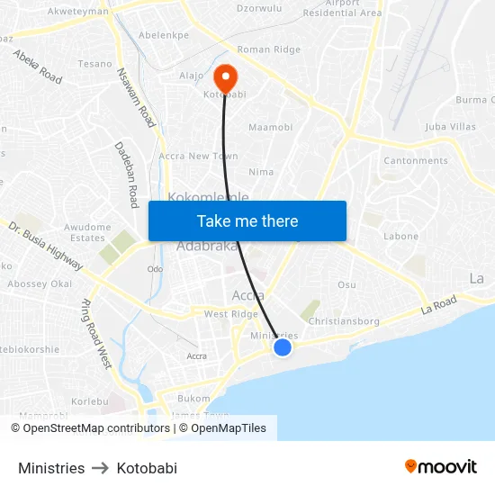 Ministries to Kotobabi map