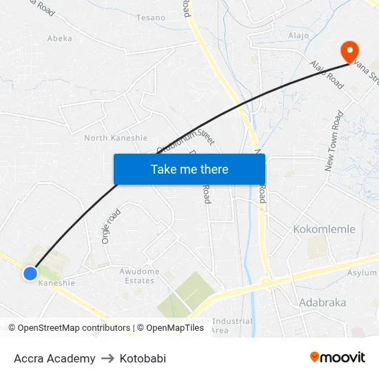 Accra Academy to Kotobabi map