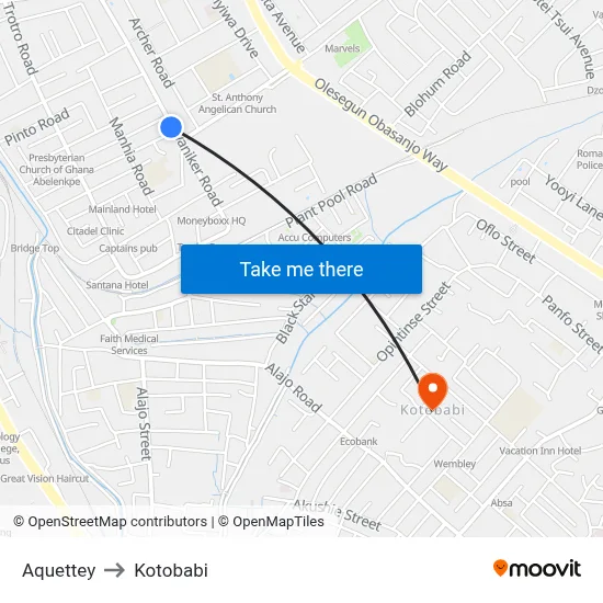 Aquettey to Kotobabi map