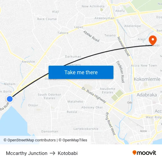 Mccarthy Junction to Kotobabi map