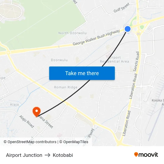 Airport Junction to Kotobabi map
