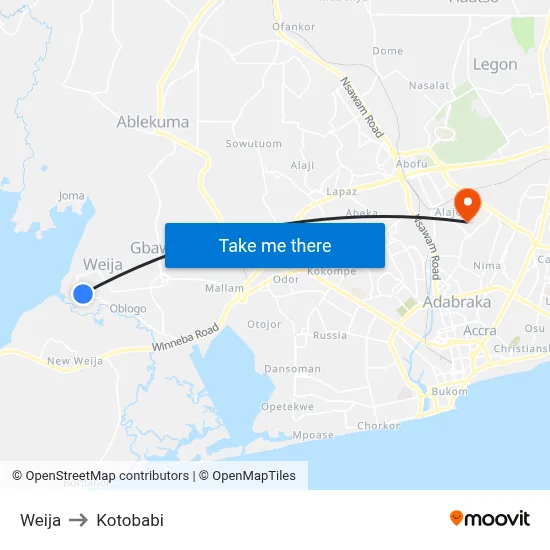 Weija to Kotobabi map