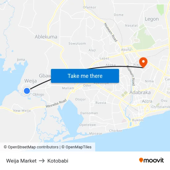 Weija Market to Kotobabi map