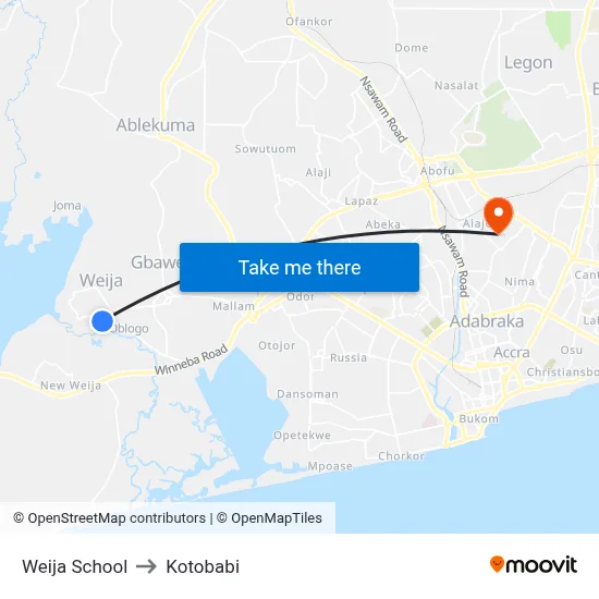 Weija School to Kotobabi map