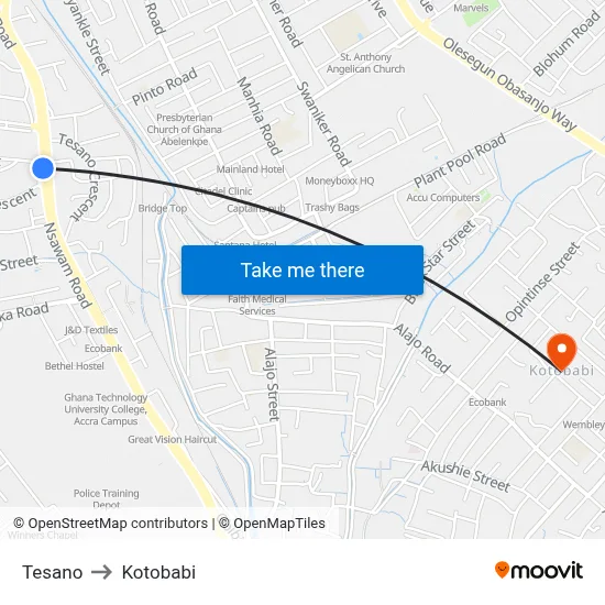 Tesano to Kotobabi map