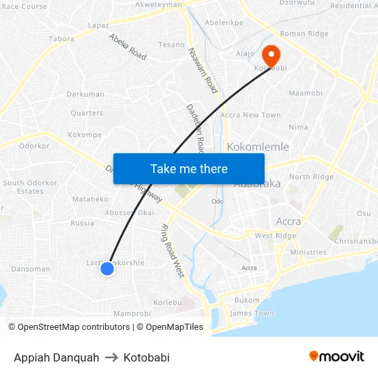 Appiah Danquah to Kotobabi map
