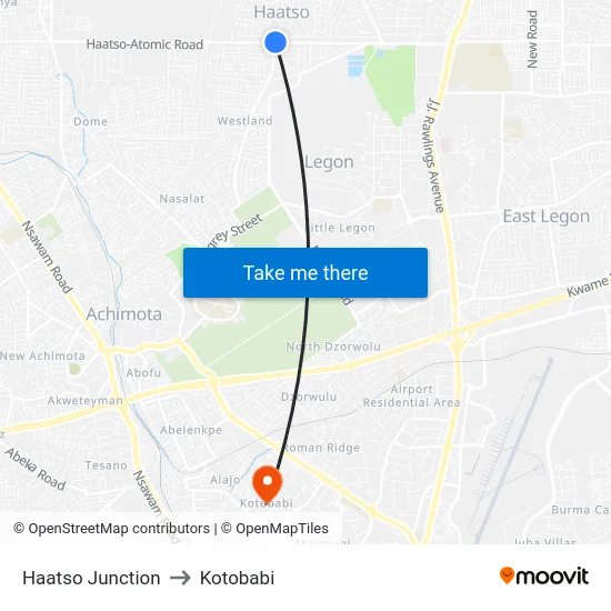 Haatso Junction to Kotobabi map