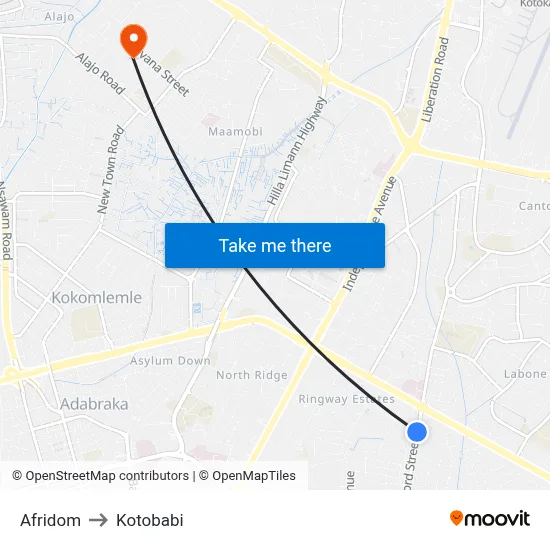 Afridom to Kotobabi map