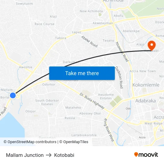 Mallam Junction to Kotobabi map