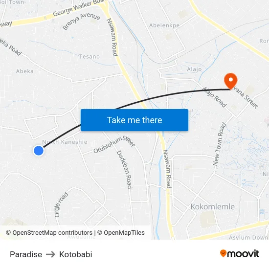 Paradise to Kotobabi map