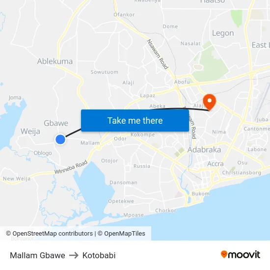 Mallam Gbawe to Kotobabi map