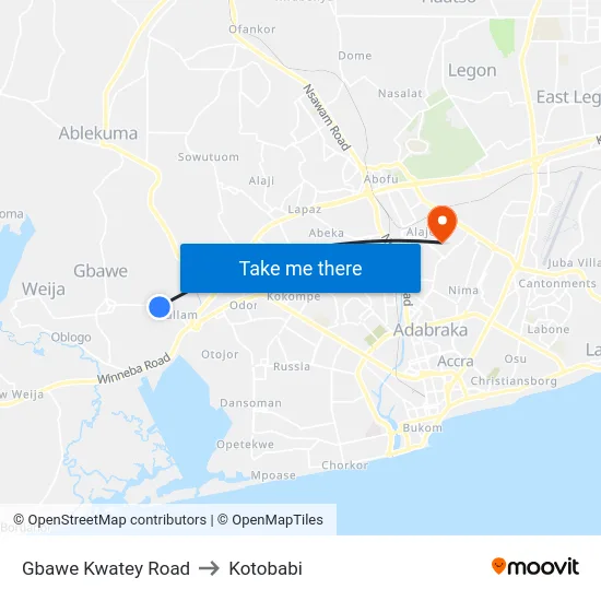 Gbawe Kwatey Road to Kotobabi map