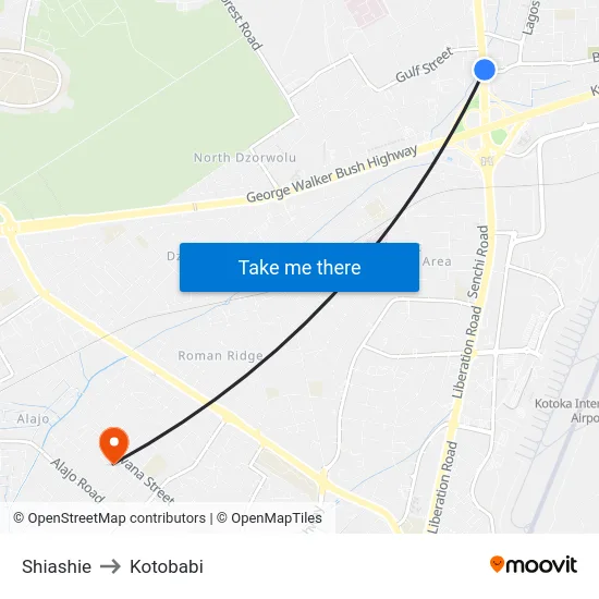 Shiashie to Kotobabi map
