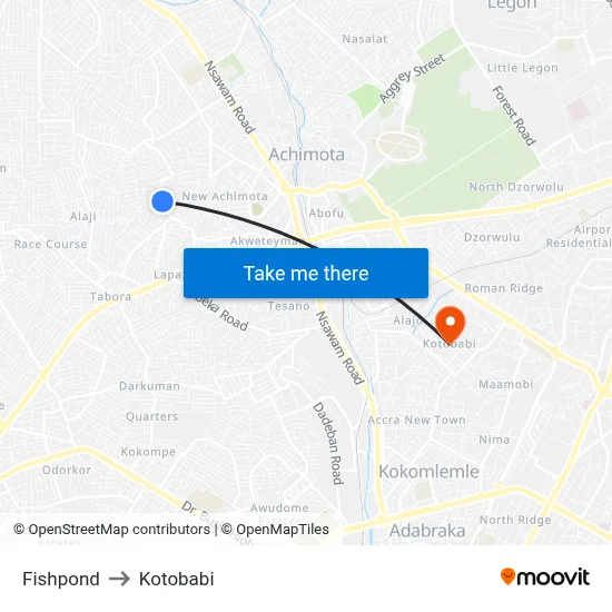 Fishpond to Kotobabi map