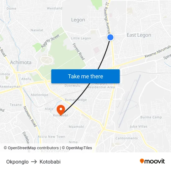 Okponglo to Kotobabi map