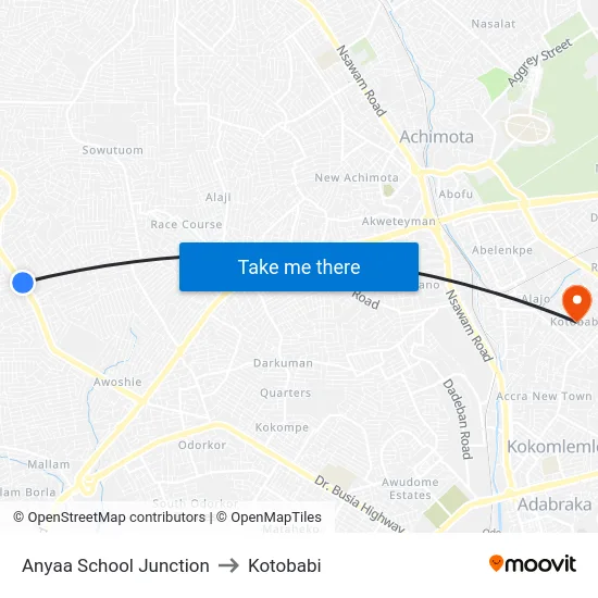 Anyaa School Junction to Kotobabi map