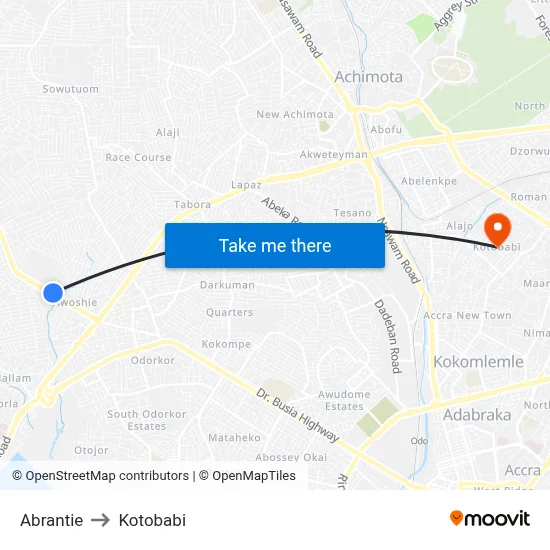 Abrantie to Kotobabi map