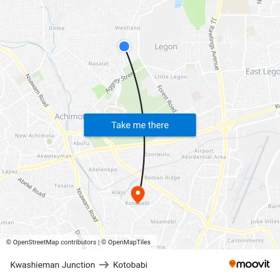 Kwashieman Junction to Kotobabi map