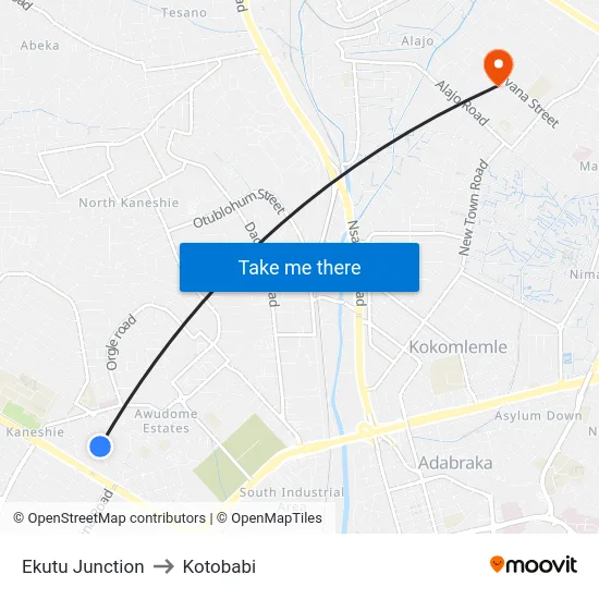 Ekutu Junction to Kotobabi map