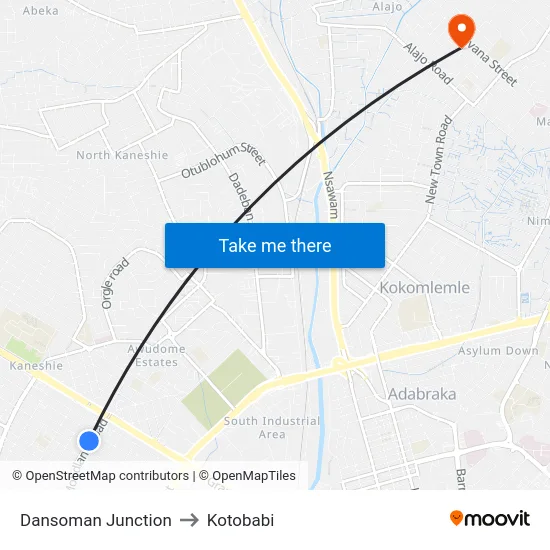 Dansoman Junction to Kotobabi map
