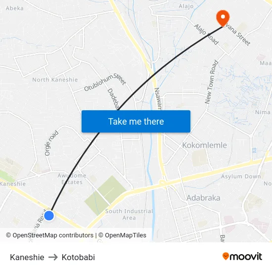 Kaneshie to Kotobabi map