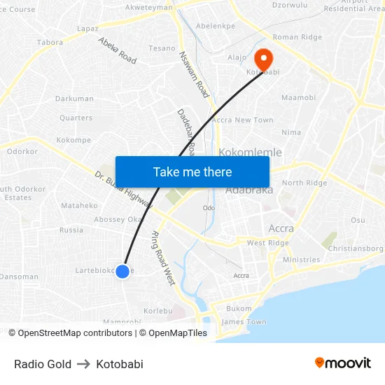 Radio Gold to Kotobabi map