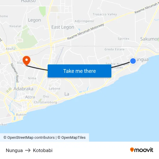 Nungua to Kotobabi map