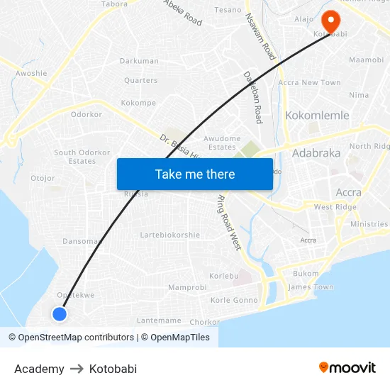 Academy to Kotobabi map