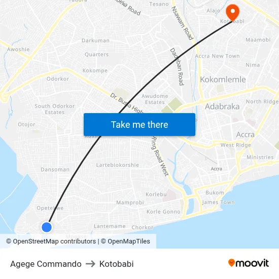 Agege Commando to Kotobabi map