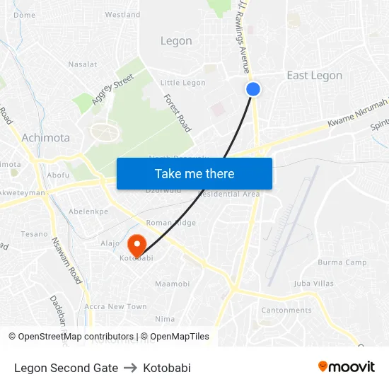 Legon Second Gate to Kotobabi map