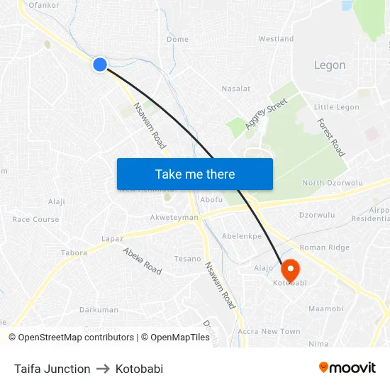 Taifa Junction to Kotobabi map