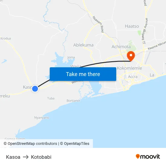 Kasoa to Kotobabi map