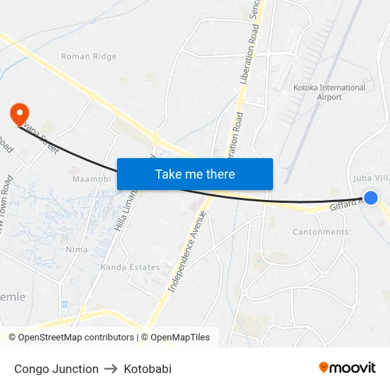 Congo Junction to Kotobabi map