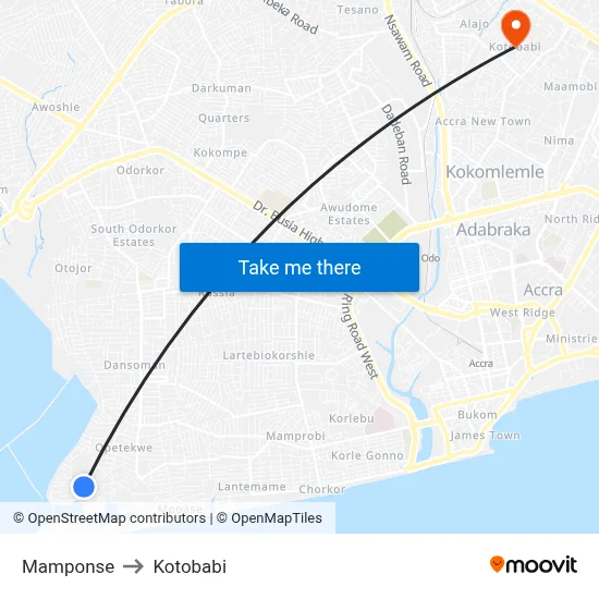 Mamponse to Kotobabi map